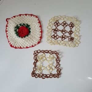Lot of Three Vintage Crocheted Tatted Doilies